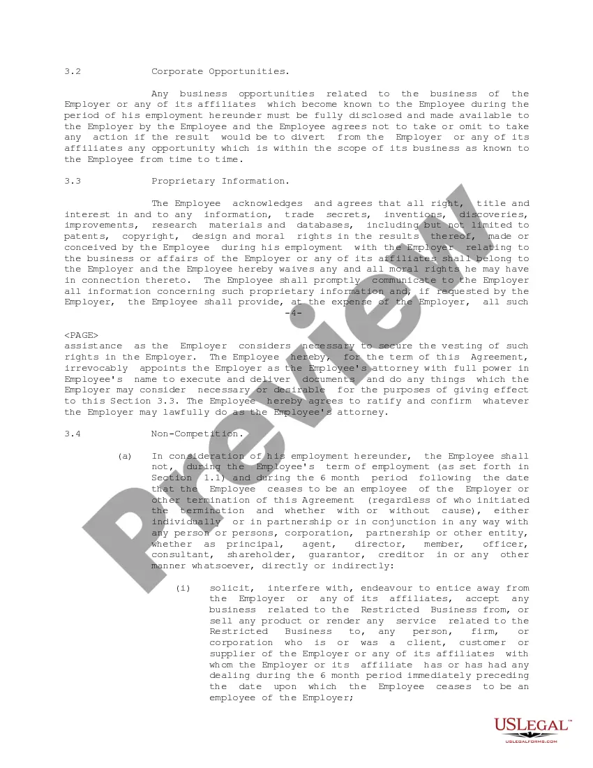 Preview Senior Executive Employment Agreement for Infocast Corp.