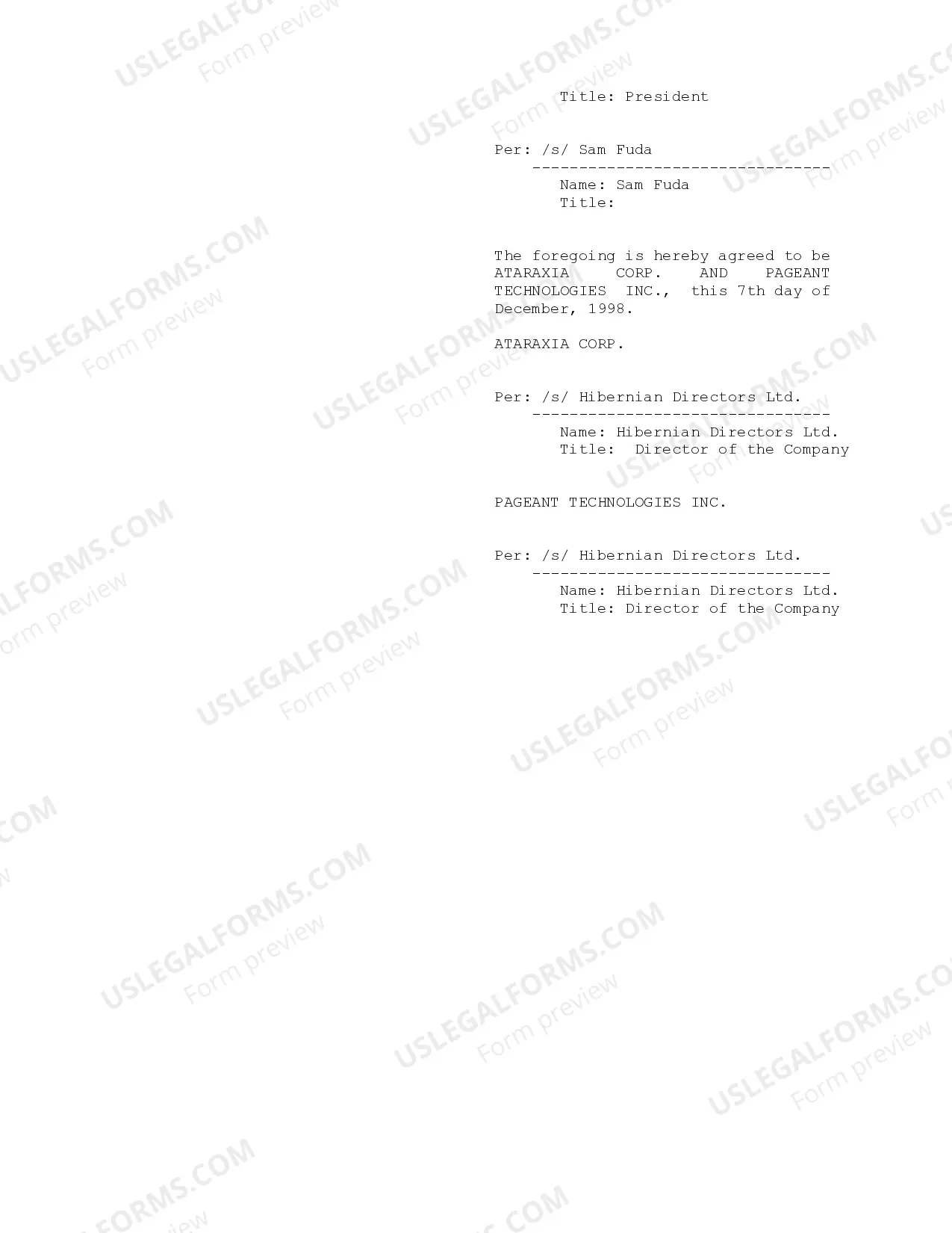 Preview Letter of Agreement