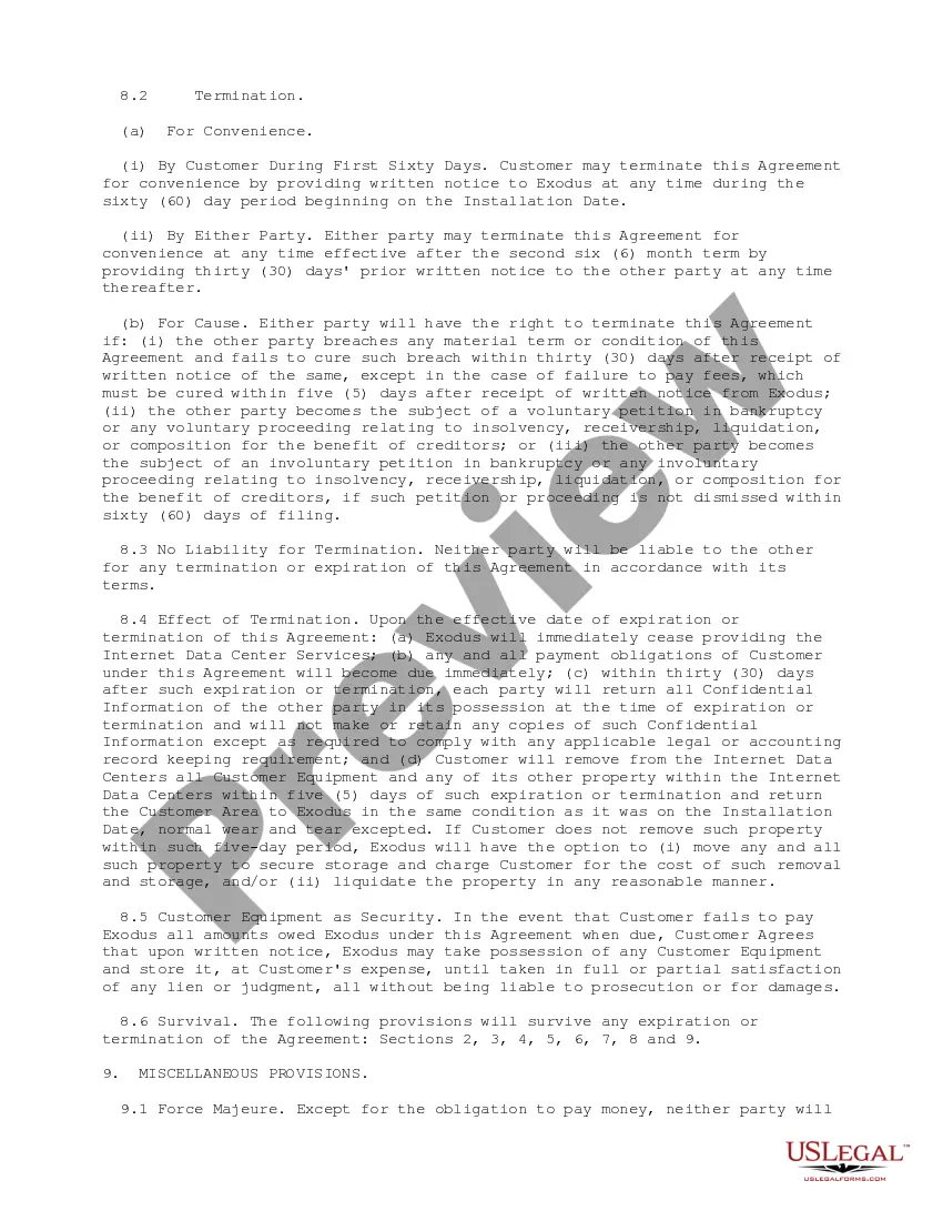 Get Internet Services Agreement - Exodus Communications, Inc. and customer regarding provision of internet services Preview Internet Services Agreement - Exodus Communications, Inc. and customer regarding provision of internet services