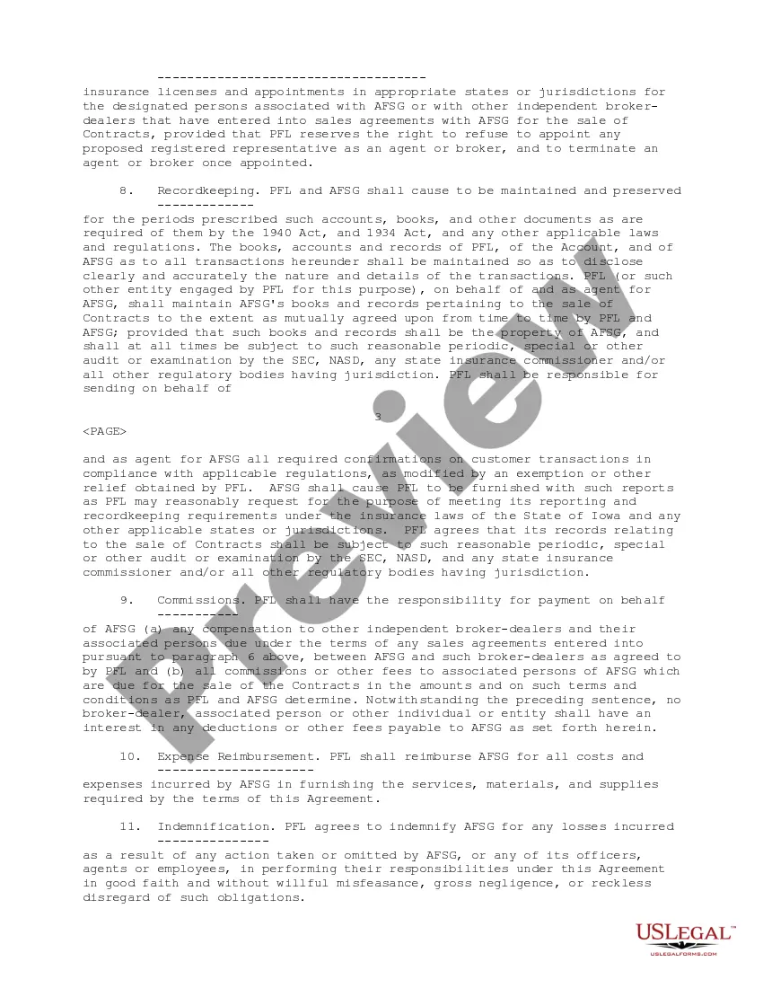 Get Distribution Agreement regarding contracts being sold and distributed through Broker or Dealer Preview Distribution Agreement regarding contracts being sold and distributed through Broker or Dealer