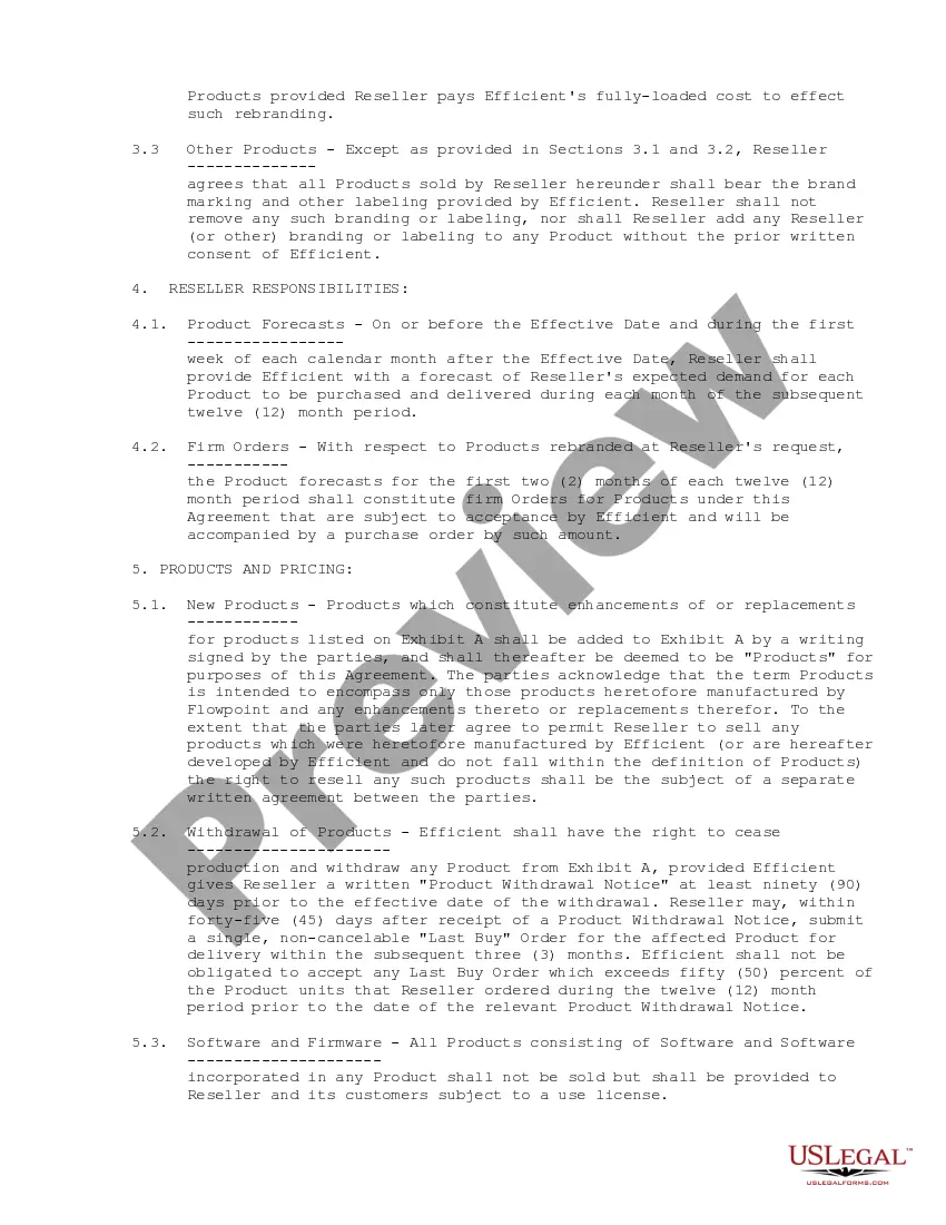 Preview Reseller Agreement regarding appointment of nonexclusive reseller of products