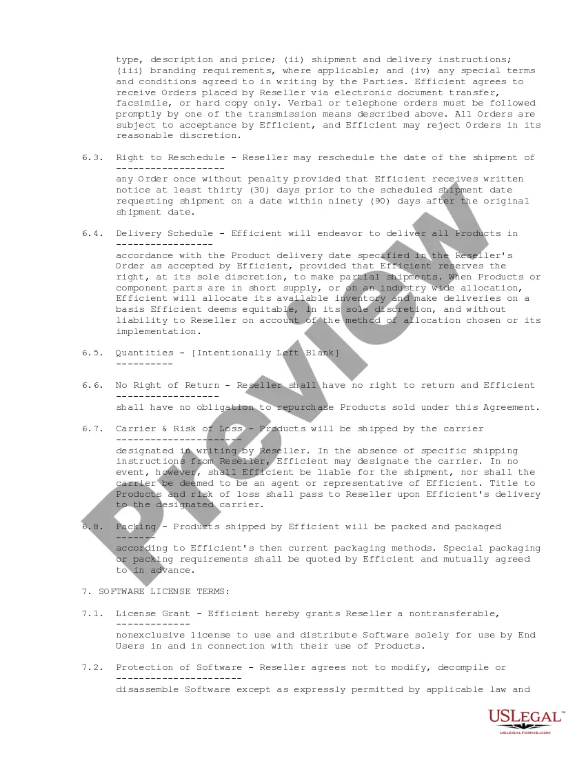 Preview Reseller Agreement regarding appointment of nonexclusive reseller of products
