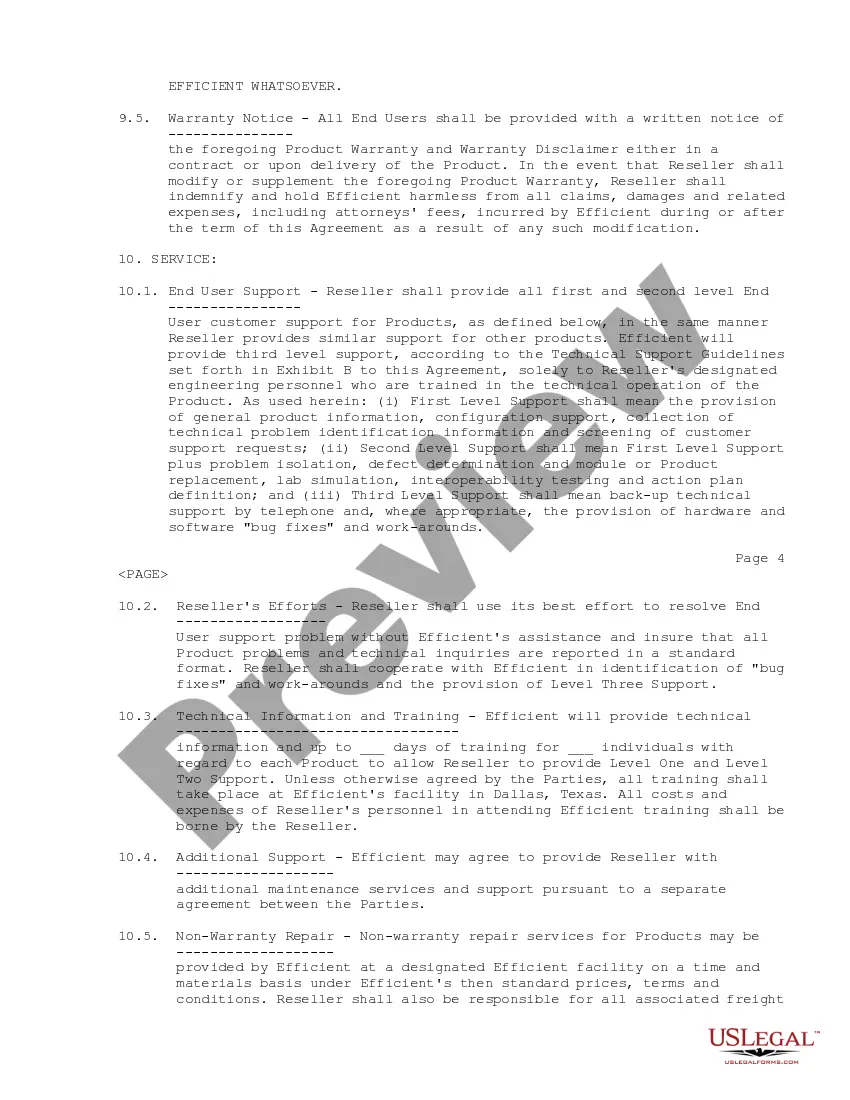 Preview Reseller Agreement regarding appointment of nonexclusive reseller of products