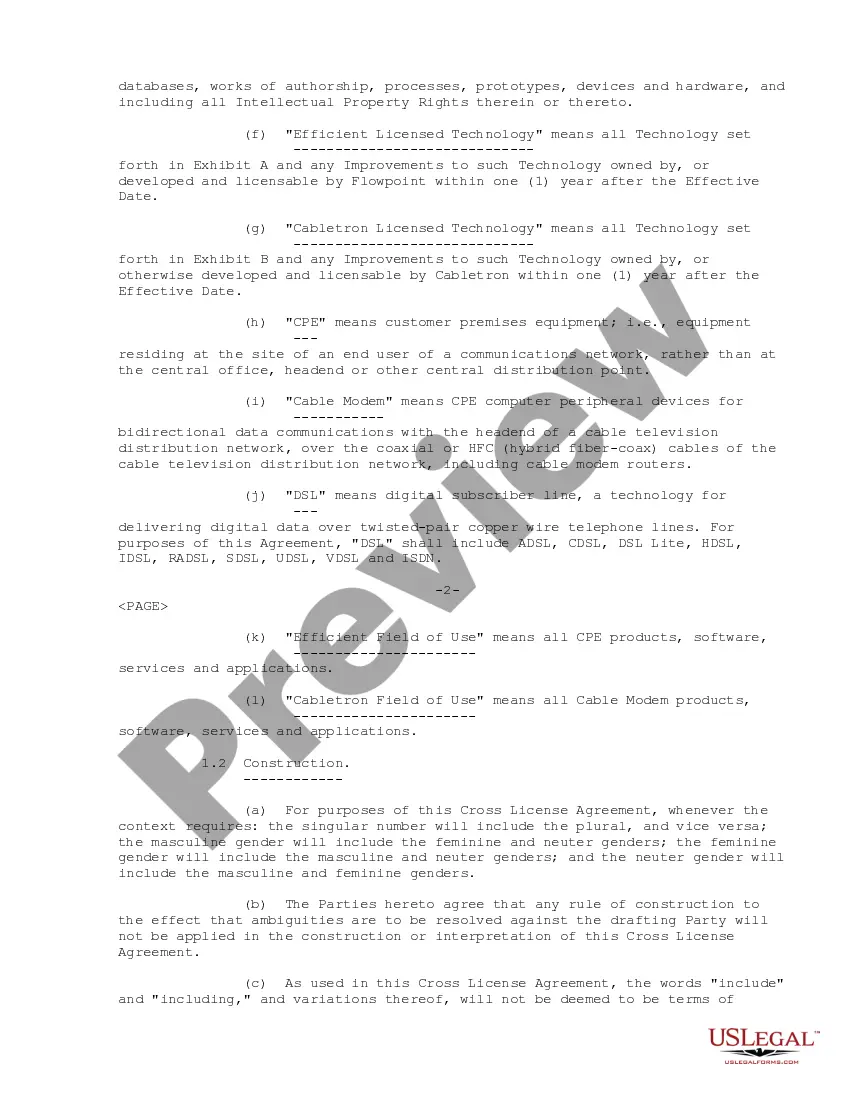 Get Cross License Agreement regarding obtaining license to certain technology and intellectual property rights Preview Cross License Agreement regarding obtaining license to certain technology and intellectual property rights
