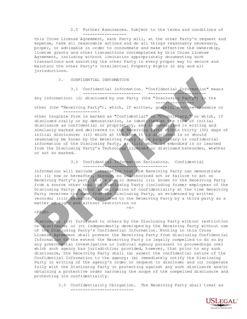 Get Cross License Agreement regarding obtaining license to certain technology and intellectual property rights Preview Cross License Agreement regarding obtaining license to certain technology and intellectual property rights