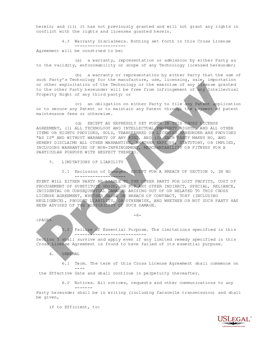 Get Cross License Agreement regarding obtaining license to certain technology and intellectual property rights Preview Cross License Agreement regarding obtaining license to certain technology and intellectual property rights