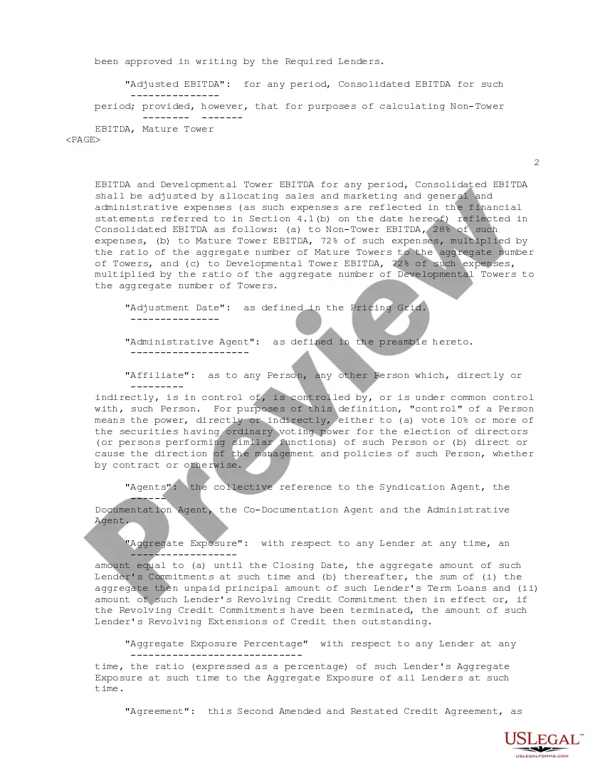 Get Second Amended and Restated Credit Agreement among SBA Communications, Corp., SBA Telecommunications, Inc., Several Banks and Financial Institutions Preview Second Amended and Restated Credit Agreement among SBA Communications, Corp., SBA Telecommunications, Inc., Several Banks and Financial Institutions