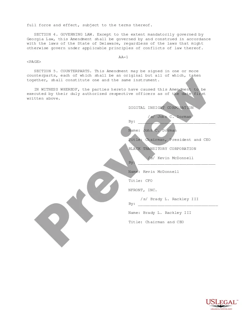 Get Amendment No. 1 to Plan of Merger and Reorganization by and among Digital Insight Corp, Black Transitory Corp and nFront, Inc. Preview Amendment No. 1 to Plan of Merger and Reorganization by and among Digital Insight Corp, Black Transitory Corp and nFront, Inc.