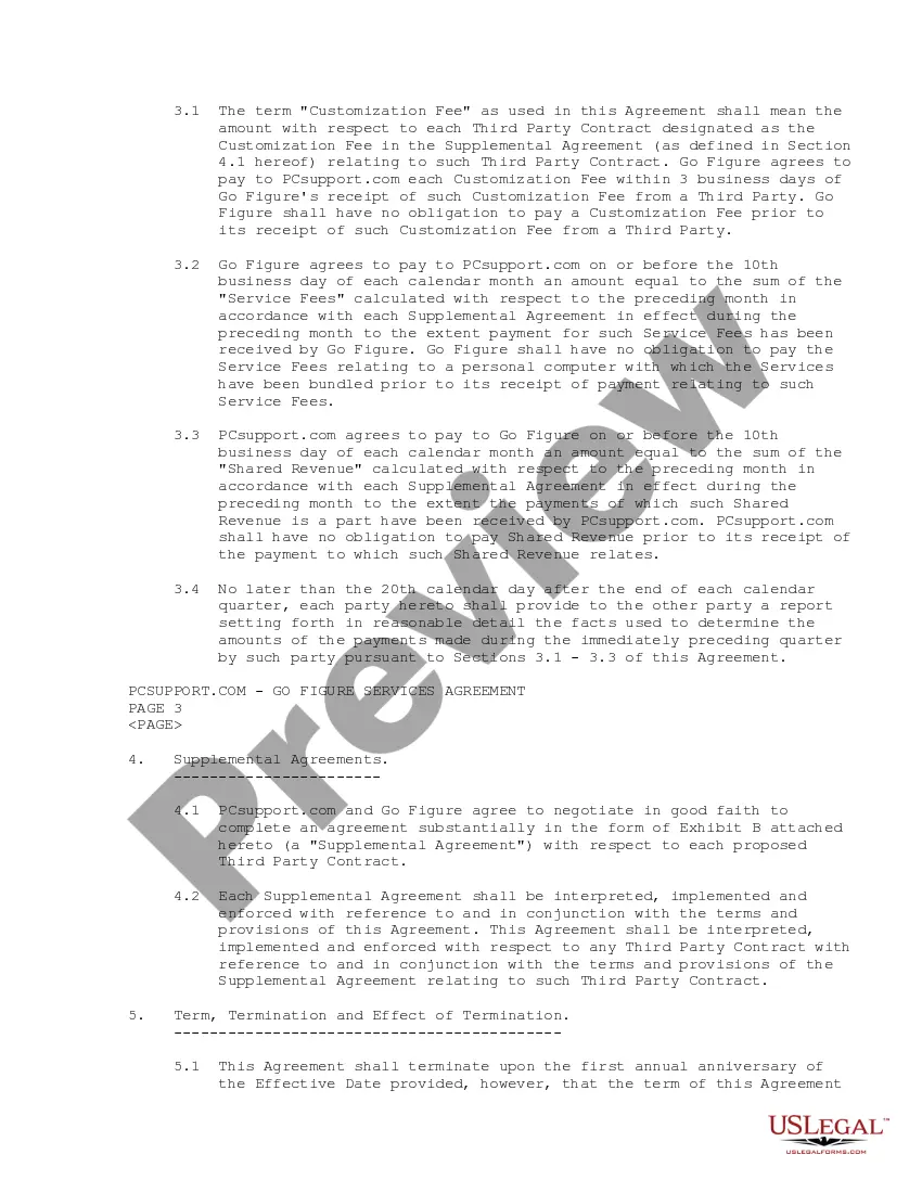 Get Services Agreement between PCSupport.com, Inc. and Go Figure Technology Preview Services Agreement between PCSupport.com, Inc. and Go Figure Technology