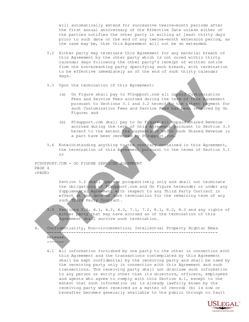 Get Services Agreement between PCSupport.com, Inc. and Go Figure Technology Preview Services Agreement between PCSupport.com, Inc. and Go Figure Technology