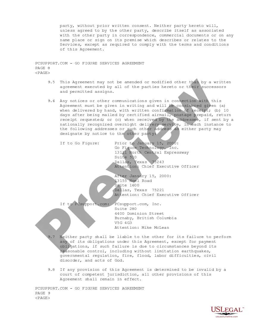 Get Services Agreement between PCSupport.com, Inc. and Go Figure Technology Preview Services Agreement between PCSupport.com, Inc. and Go Figure Technology