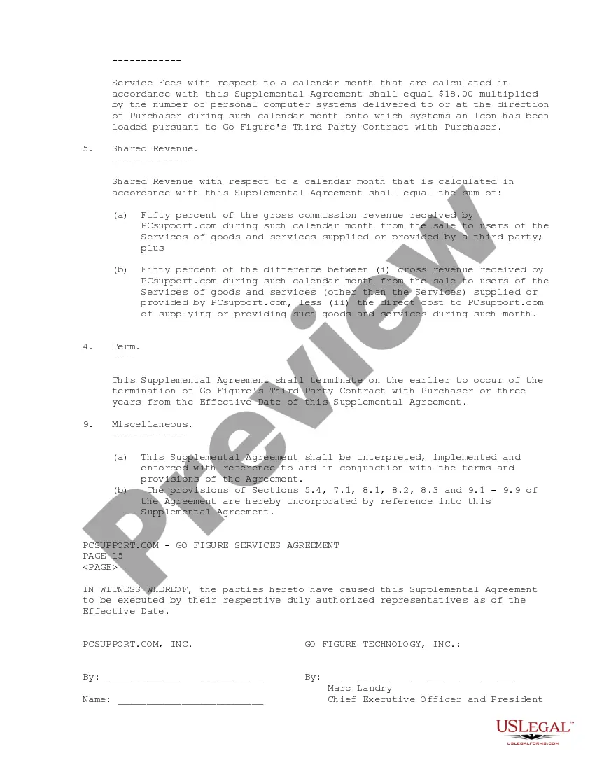 Preview Supplemental Services Agreement between PCSupport.com, Inc. and Go Figure Technology