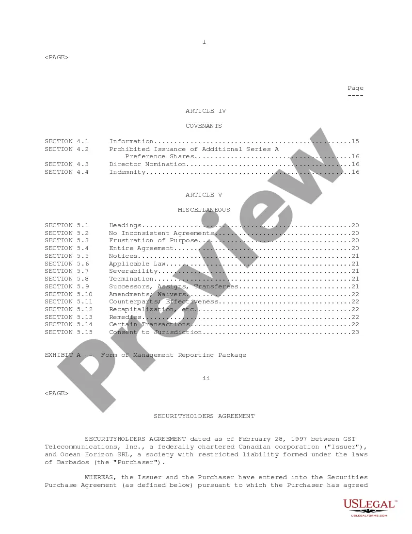 Get Securityholders Agreement between GST Telecommunications, Inc. and Ocean Horizon, SRL Preview Securityholders Agreement between GST Telecommunications, Inc. and Ocean Horizon, SRL