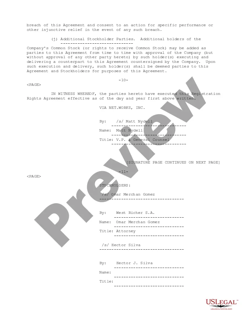 Preview Registration Rights Agreement Agreement between VIA Net.Works, Inc. and certain stockholders