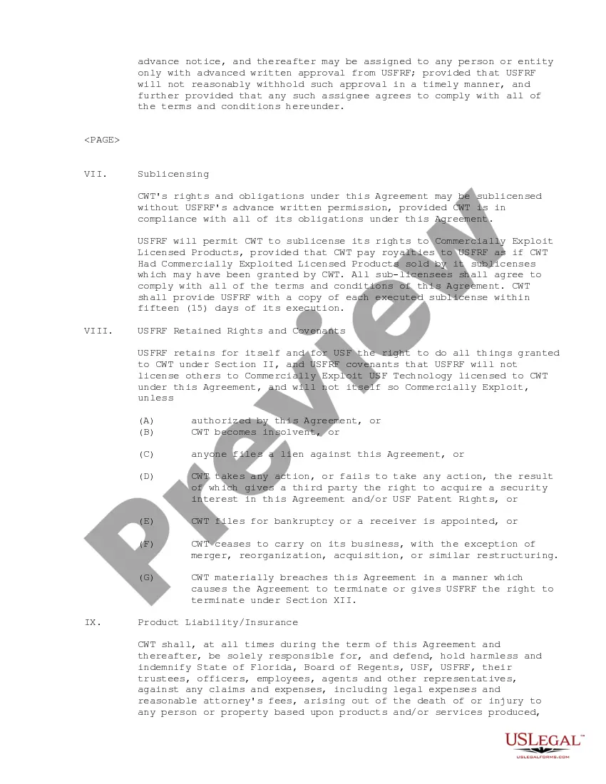 Preview License Agreement regarding the merchandising of technologies for purifying water