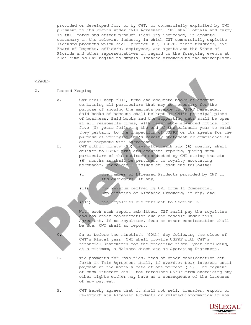 Preview License Agreement regarding the merchandising of technologies for purifying water