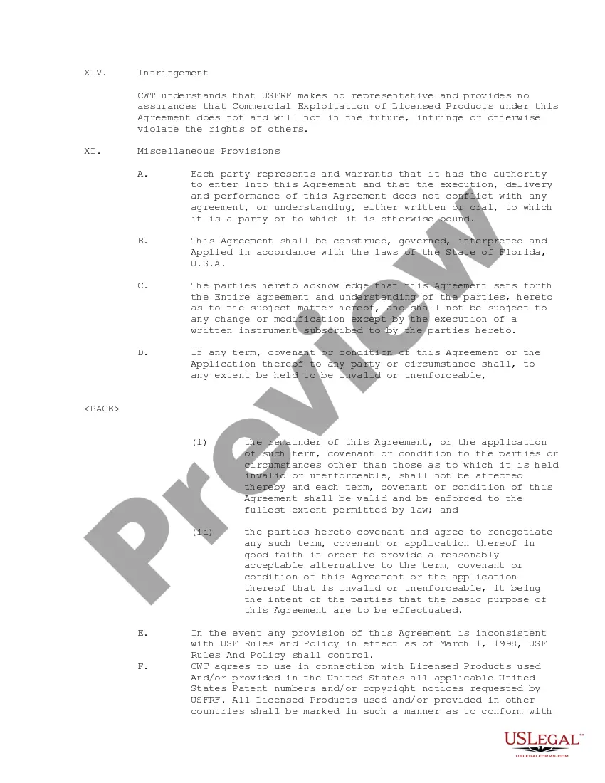 Preview License Agreement regarding the merchandising of technologies for purifying water