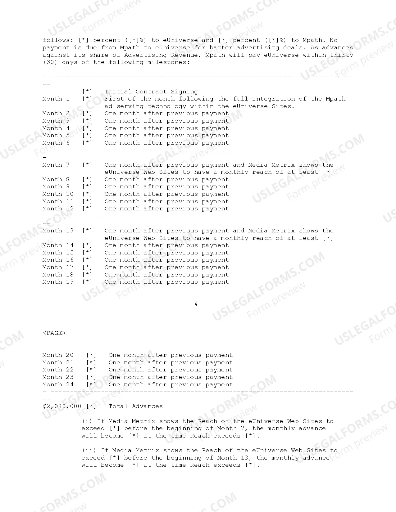 Preview Advertising Agreement Web Advertising Agreement between Mpath Interactive, Inc. and eUniverse regarding sale of advertising on web sites