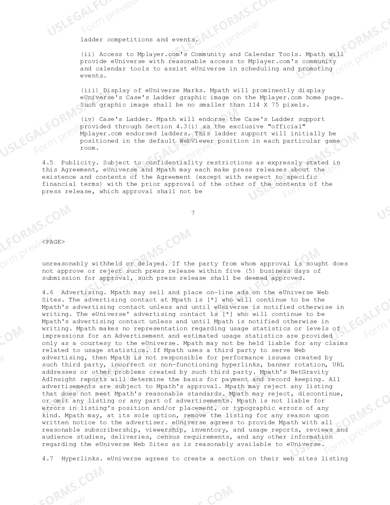 Preview Advertising Agreement Web Advertising Agreement between Mpath Interactive, Inc. and eUniverse regarding sale of advertising on web sites