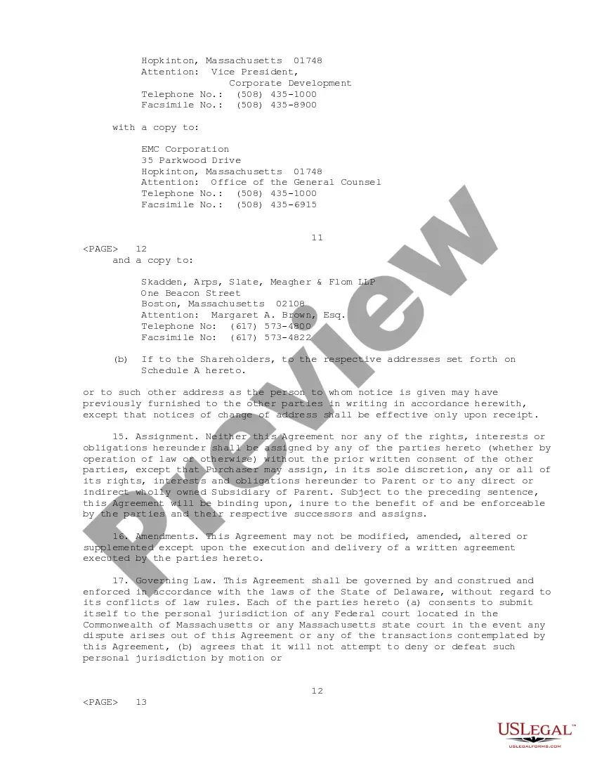 Get Stock Transfer Agreement between EMC Corp., Eagle Merger Corp., and Shareholders Preview Stock Transfer Agreement between EMC Corp., Eagle Merger Corp., and Shareholders