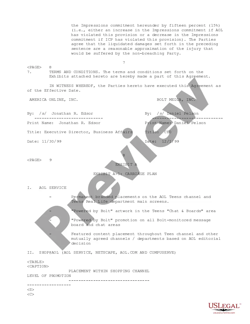 Preview Confidential Anchor Tenant Agreement between America Online, Inc. and Bolt Media, Inc.