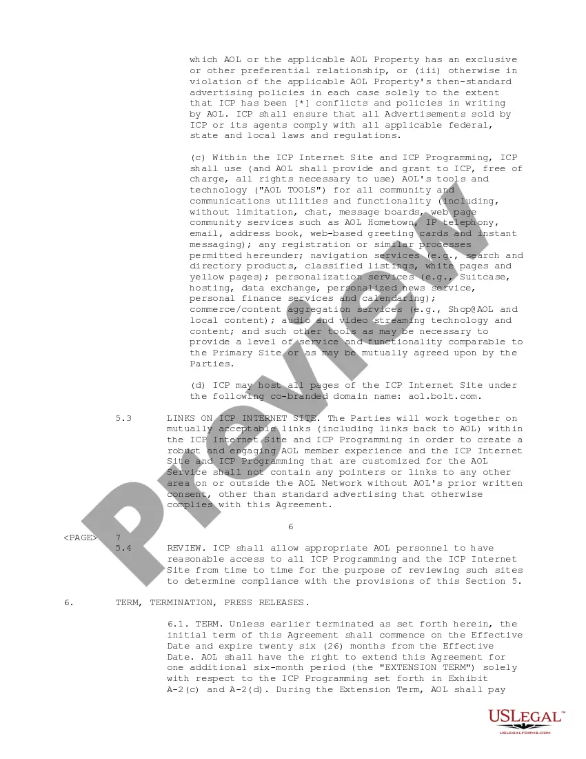 Preview Confidential Anchor Tenant Agreement between America Online, Inc. and Bolt Media, Inc.