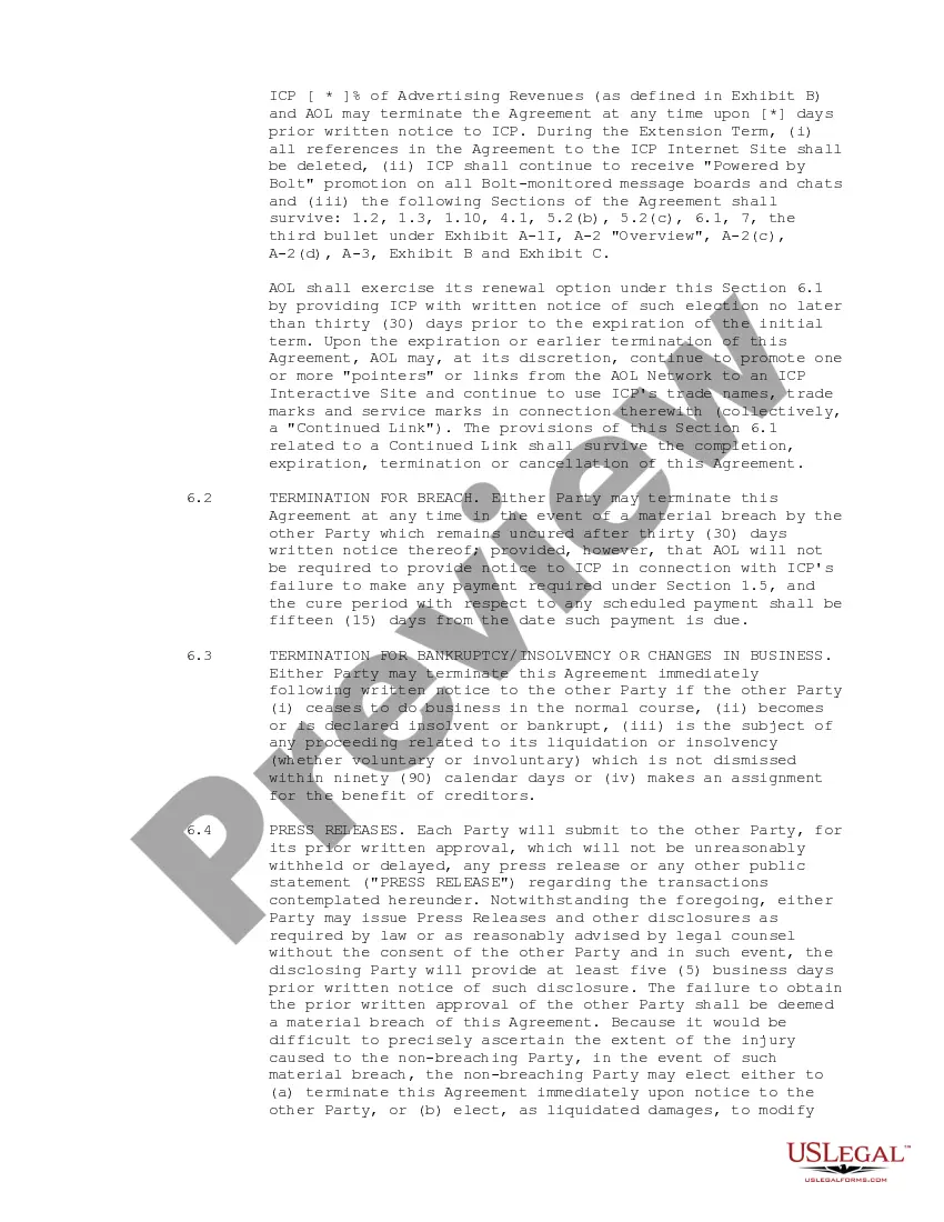 Preview Confidential Anchor Tenant Agreement between America Online, Inc. and Bolt Media, Inc.