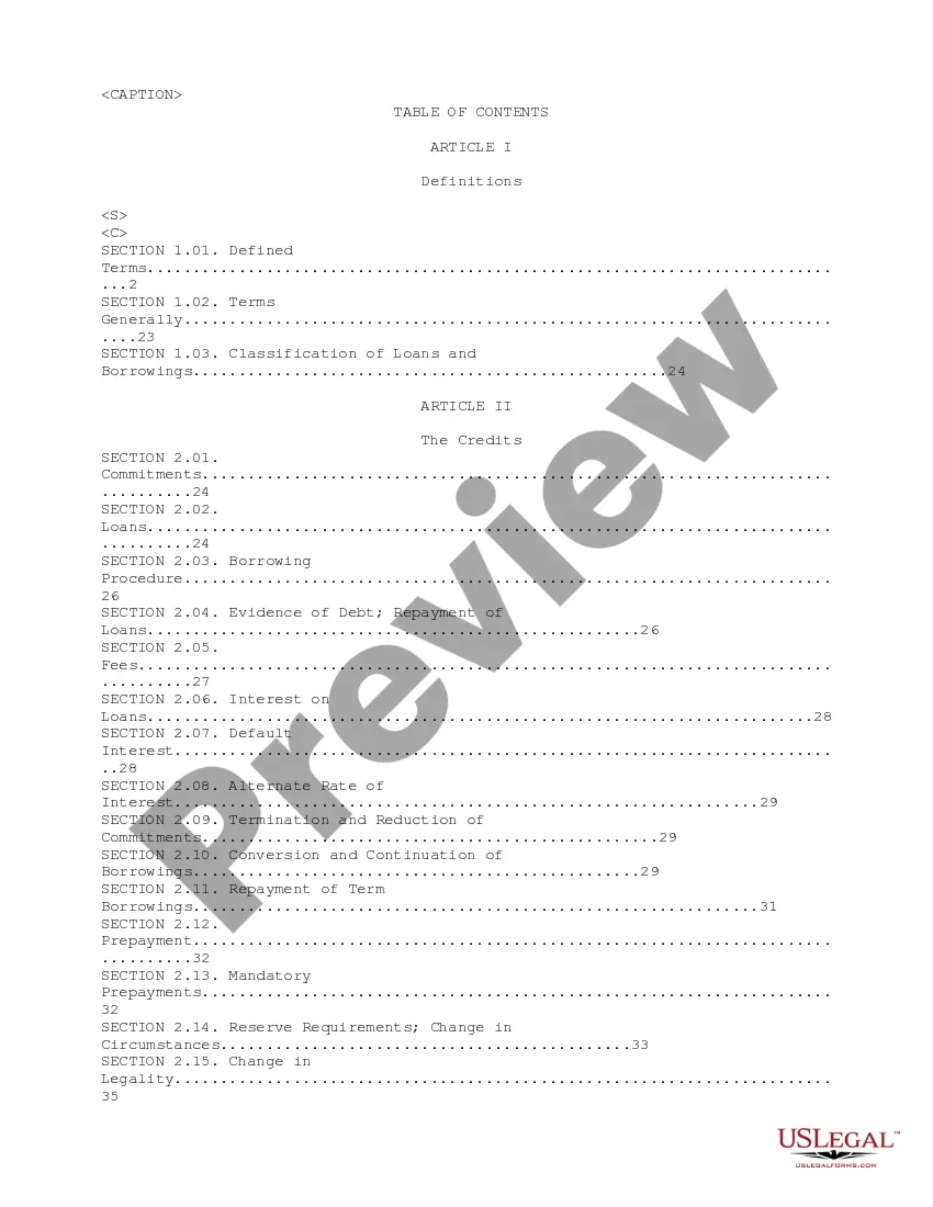 Preview Credit Agreement regarding extension of credit