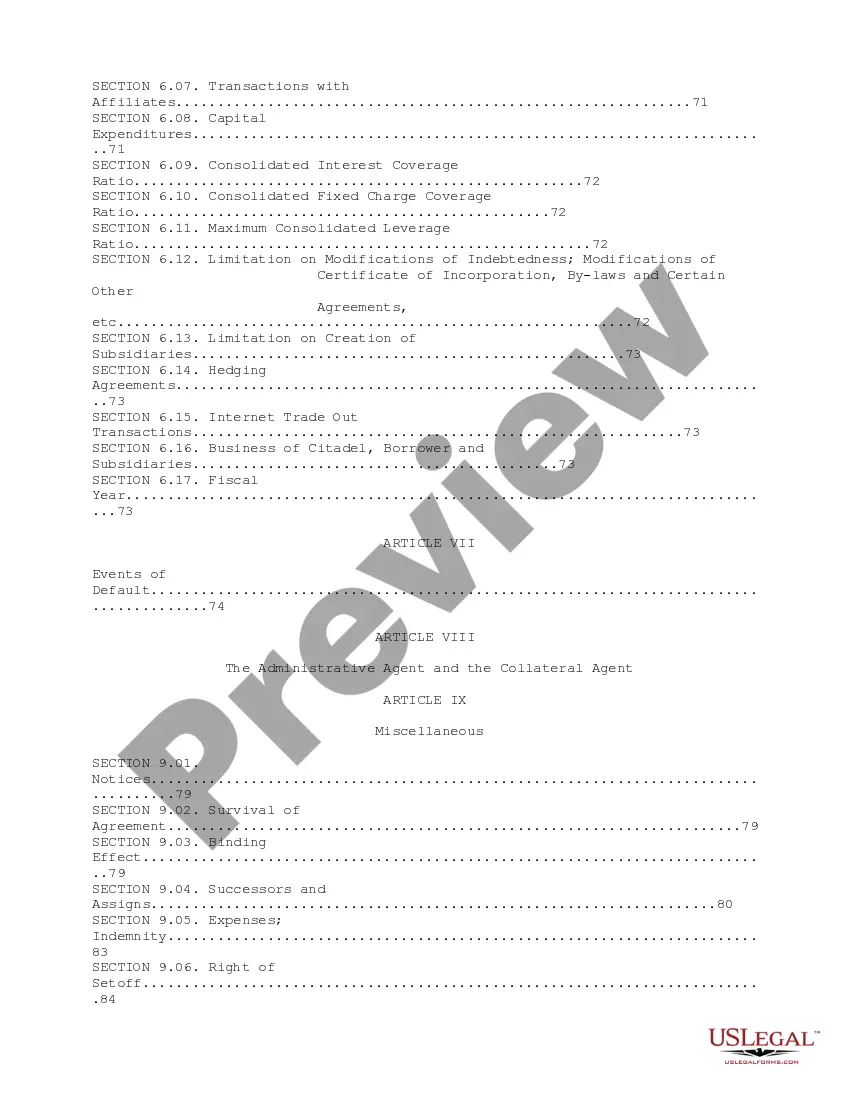 Preview Credit Agreement regarding extension of credit