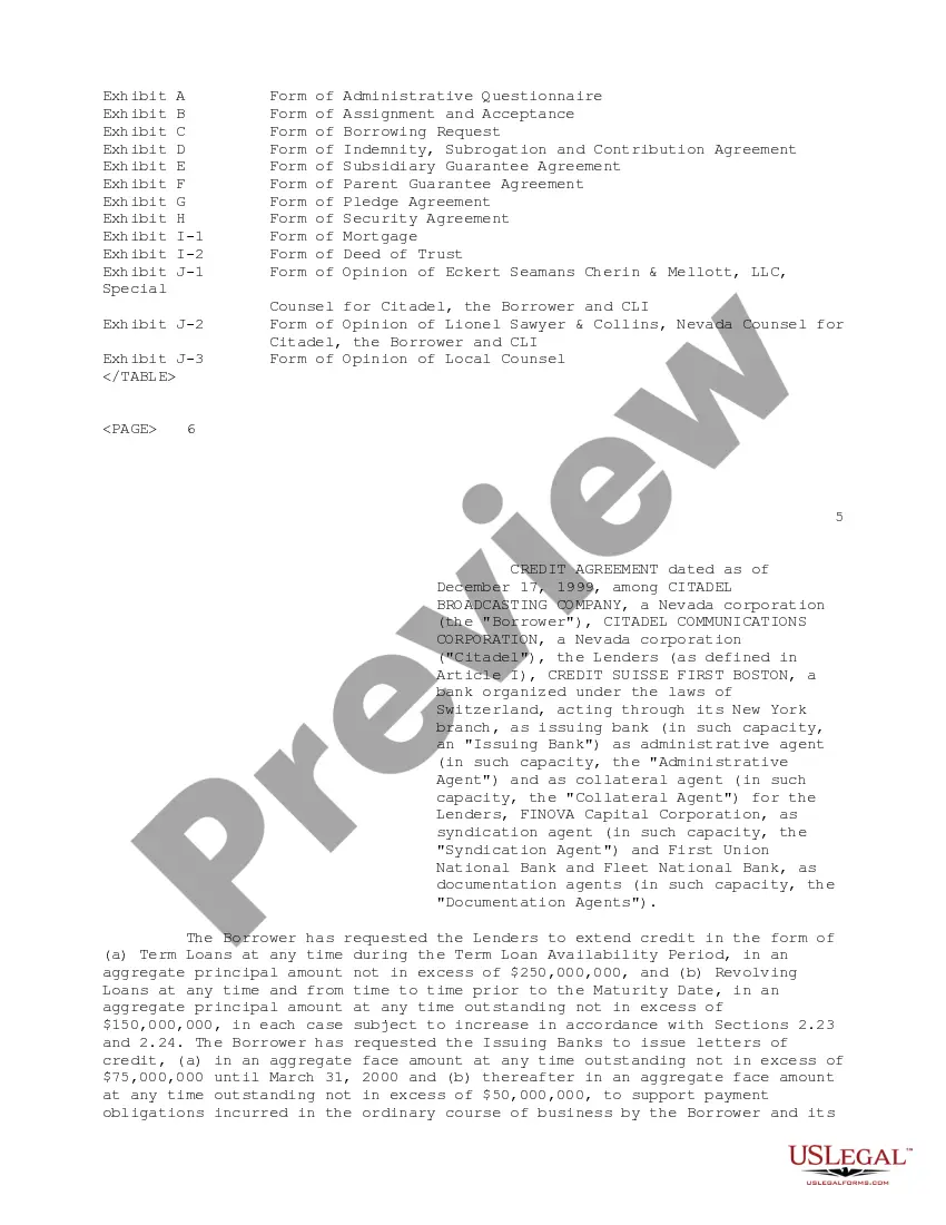 Preview Credit Agreement regarding extension of credit