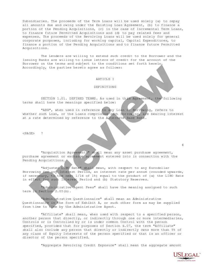 Preview Credit Agreement regarding extension of credit