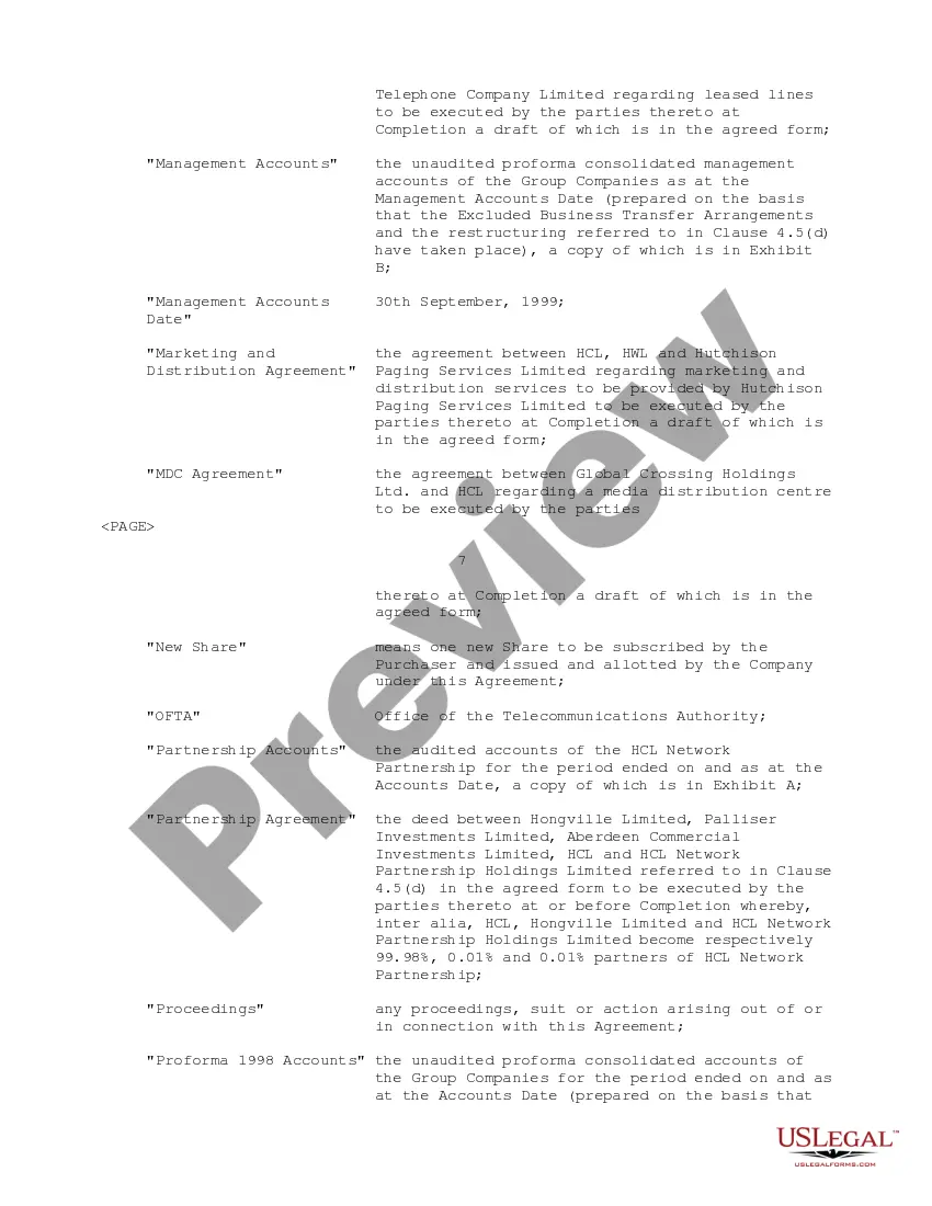 Get Sample Subscription, Sale and Purchase Agreement between Hutchison Whampoa Ltd, Hutchison Telecommunications Ltd, Global Crossing, Ltd and HCL Holdings, Ltd Preview Sample Subscription, Sale and Purchase Agreement between Hutchison Whampoa Ltd, Hutchison Telecommunications Ltd, Global Crossing, Ltd and HCL Holdings, Ltd