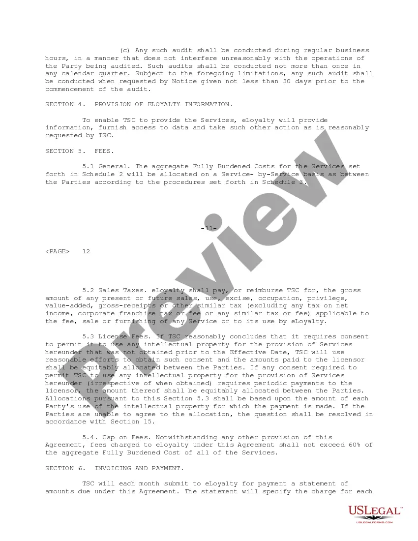Get Shared Services Agreement between Technology Solutions Company and eLoyalty Corporation Preview Shared Services Agreement between Technology Solutions Company and eLoyalty Corporation