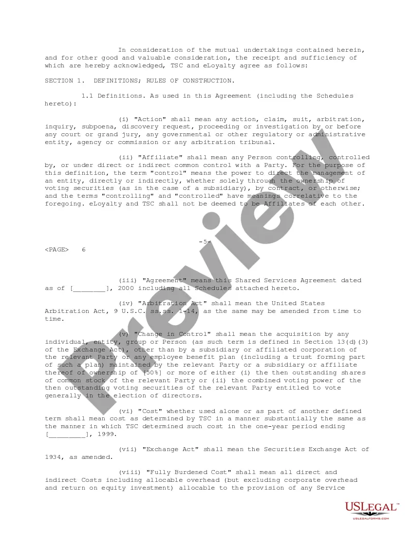 Get Shared Services Agreement between Technology Solutions Company and eLoyalty Corporation Preview Shared Services Agreement between Technology Solutions Company and eLoyalty Corporation