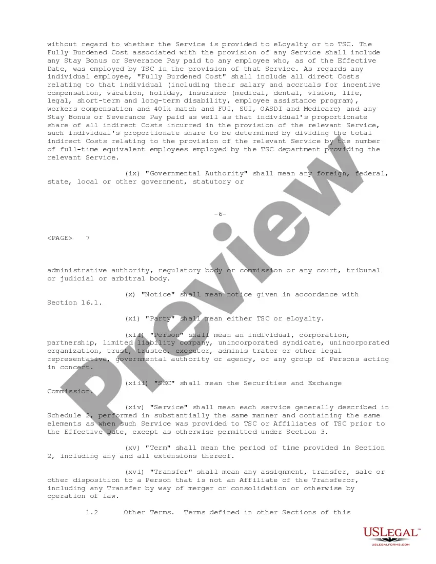 Get Shared Services Agreement between Technology Solutions Company and eLoyalty Corporation Preview Shared Services Agreement between Technology Solutions Company and eLoyalty Corporation