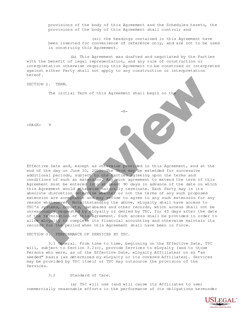 Get Shared Services Agreement between Technology Solutions Company and eLoyalty Corporation Preview Shared Services Agreement between Technology Solutions Company and eLoyalty Corporation
