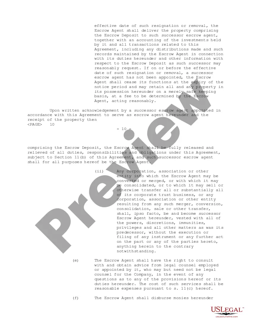 Preview Indemnity Escrow Agreement regarding purchasing issued and outstanding shares