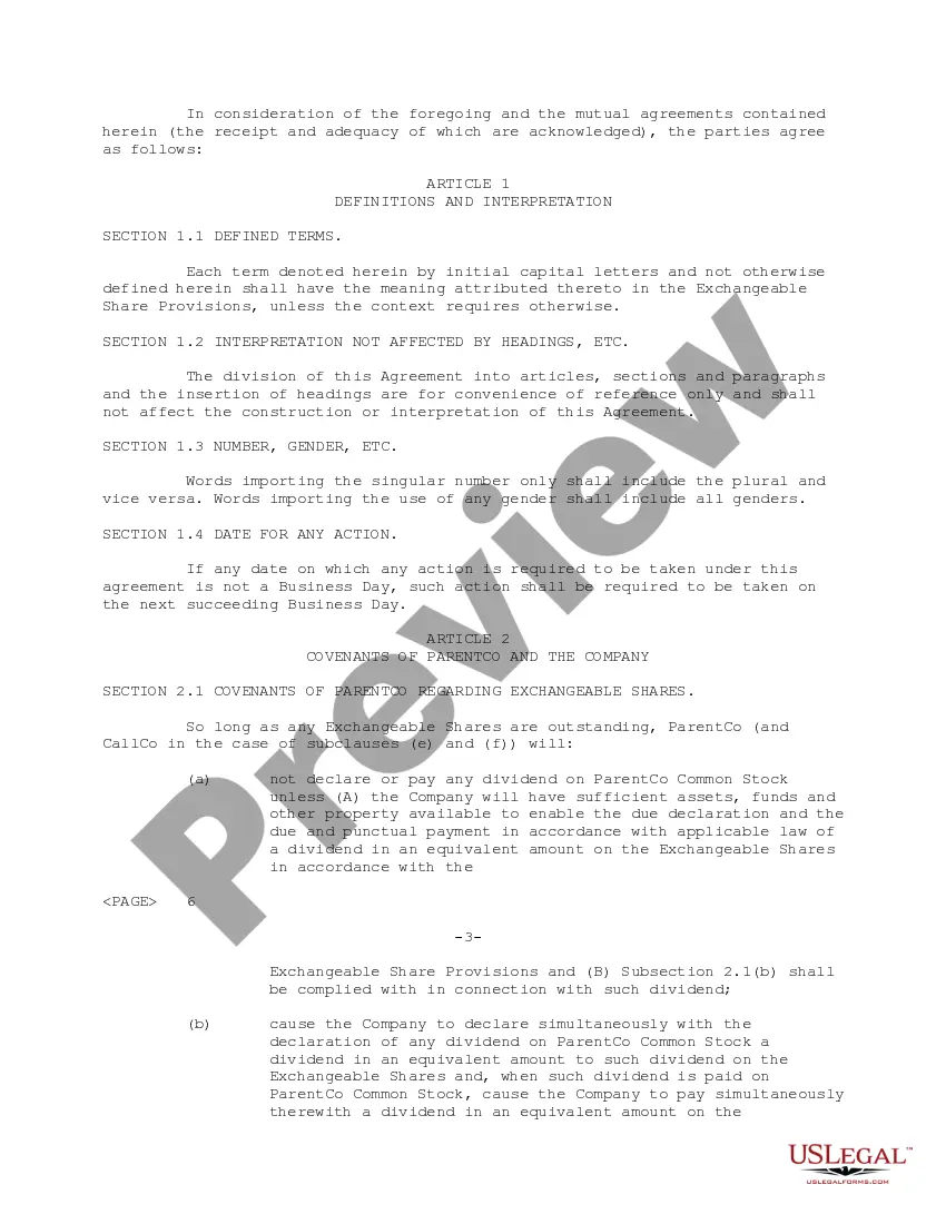 Get Support Agreement between Daleen Technologies, Inc., the holders of Exchangeable Shares, Daleen Canada Corp., and Daleen CallCo Corp. Preview Support Agreement between Daleen Technologies, Inc., the holders of Exchangeable Shares, Daleen Canada Corp., and Daleen CallCo Corp.