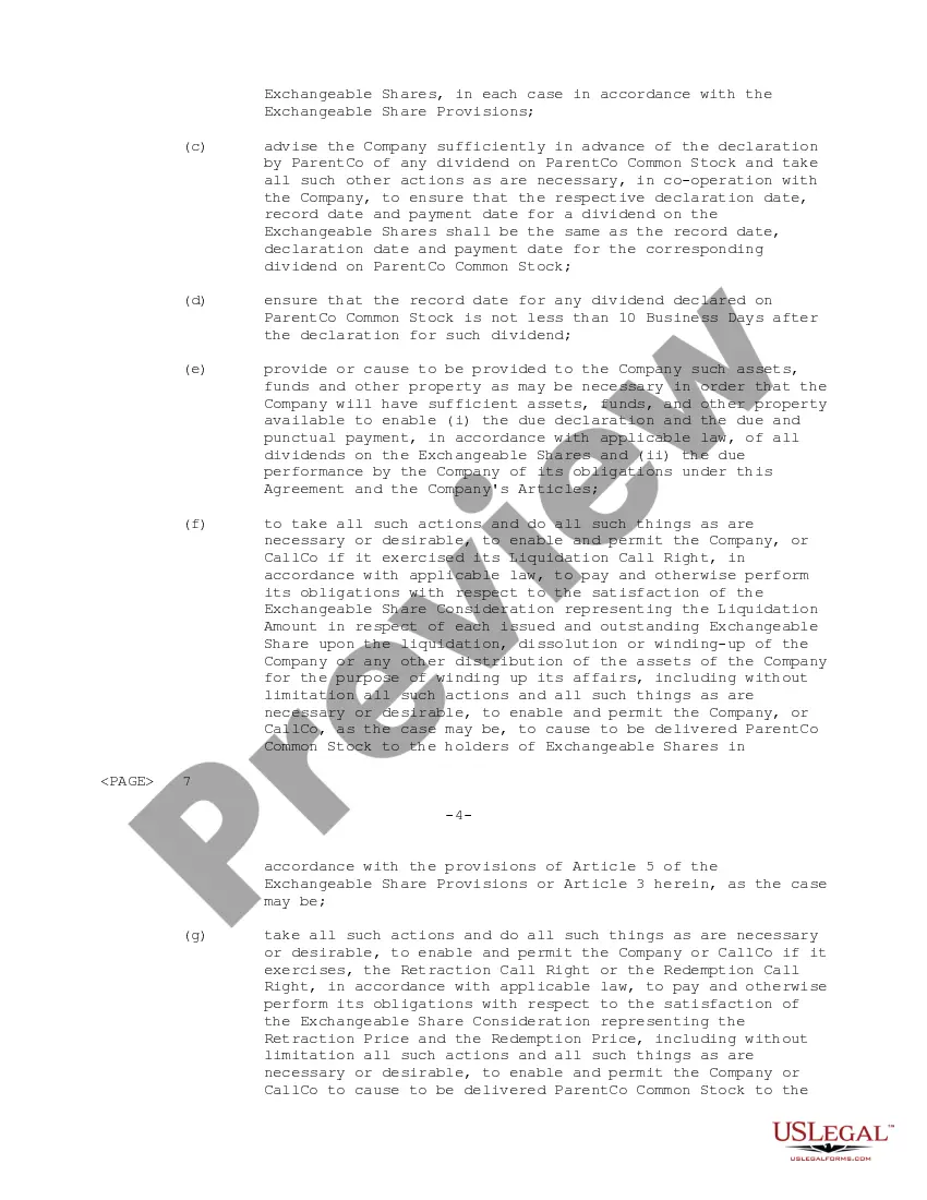Get Support Agreement between Daleen Technologies, Inc., the holders of Exchangeable Shares, Daleen Canada Corp., and Daleen CallCo Corp. Preview Support Agreement between Daleen Technologies, Inc., the holders of Exchangeable Shares, Daleen Canada Corp., and Daleen CallCo Corp.