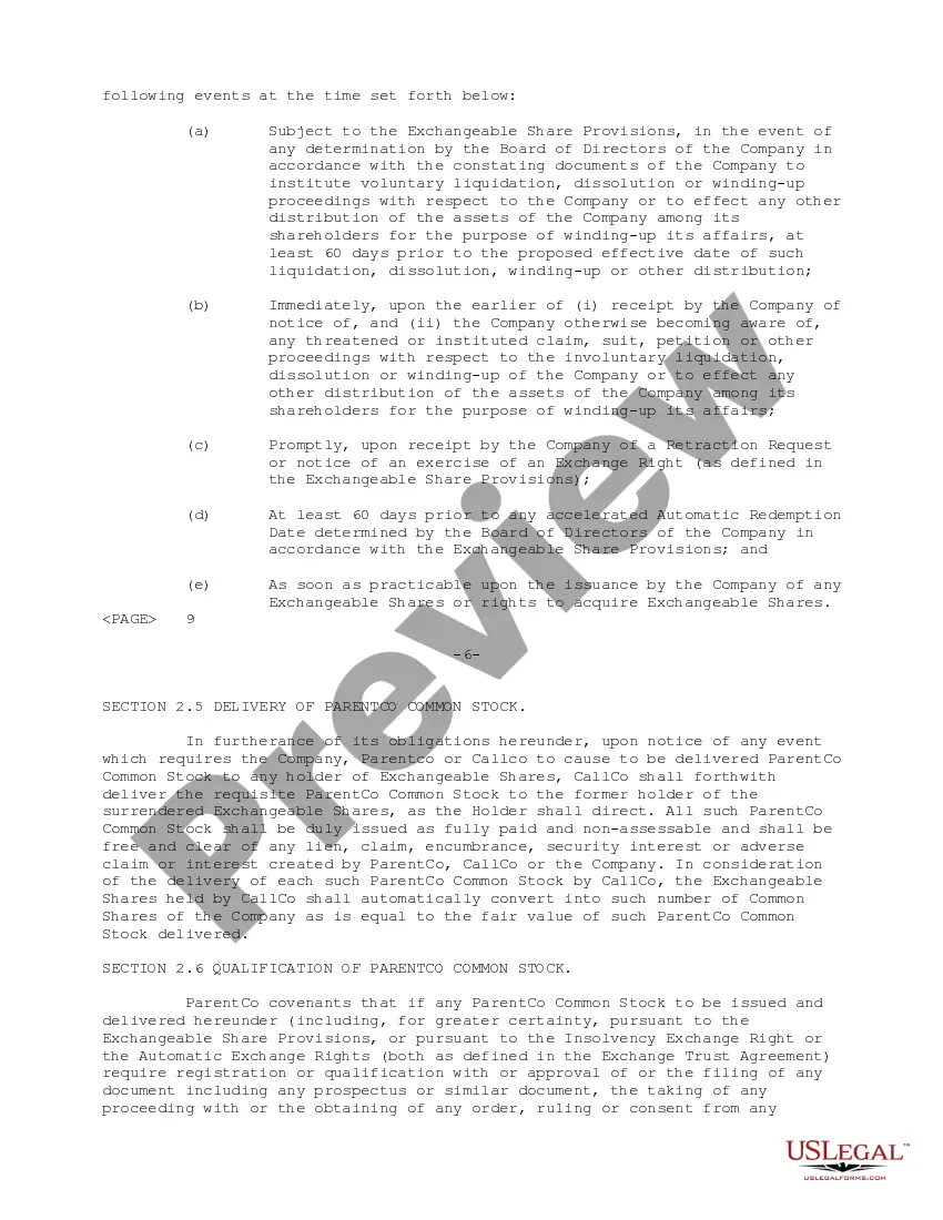 Get Support Agreement between Daleen Technologies, Inc., the holders of Exchangeable Shares, Daleen Canada Corp., and Daleen CallCo Corp. Preview Support Agreement between Daleen Technologies, Inc., the holders of Exchangeable Shares, Daleen Canada Corp., and Daleen CallCo Corp.
