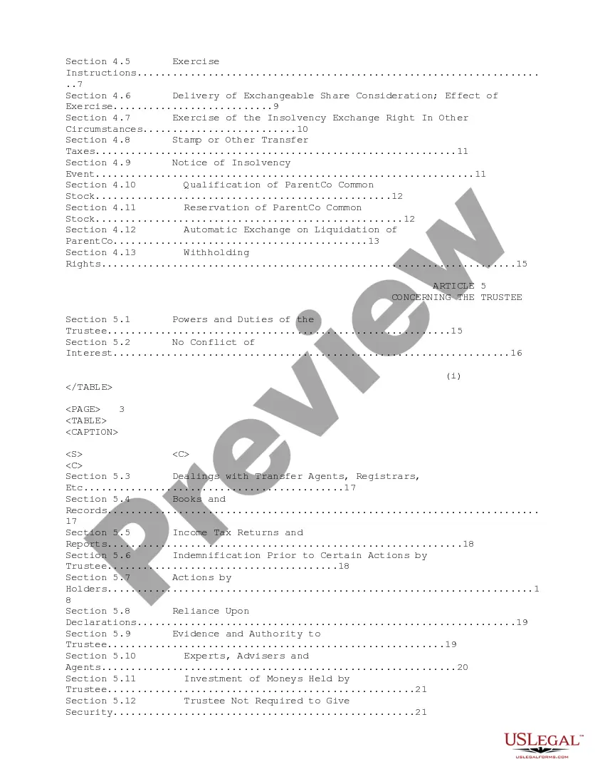Preview Exchange Trust Agreement between Daleen Technologies, Inc., Daleen CallCo Corp., Daleen Canada Corp., Exchangeable Shares Holders and Montreal Trust Co.