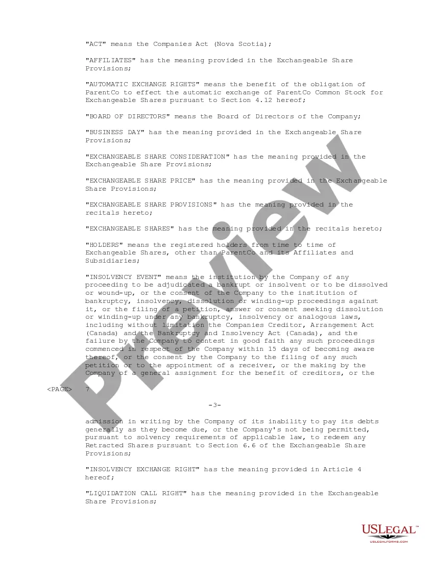 Preview Exchange Trust Agreement between Daleen Technologies, Inc., Daleen CallCo Corp., Daleen Canada Corp., Exchangeable Shares Holders and Montreal Trust Co.