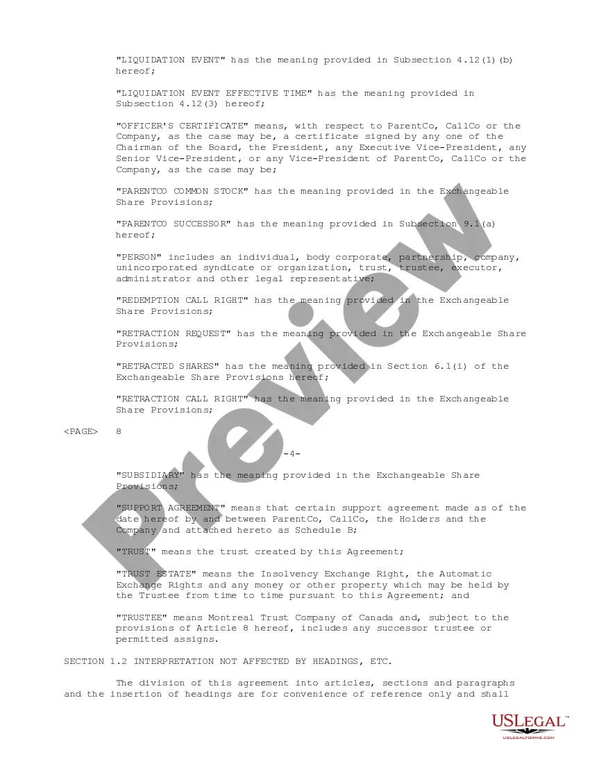 Preview Exchange Trust Agreement between Daleen Technologies, Inc., Daleen CallCo Corp., Daleen Canada Corp., Exchangeable Shares Holders and Montreal Trust Co.