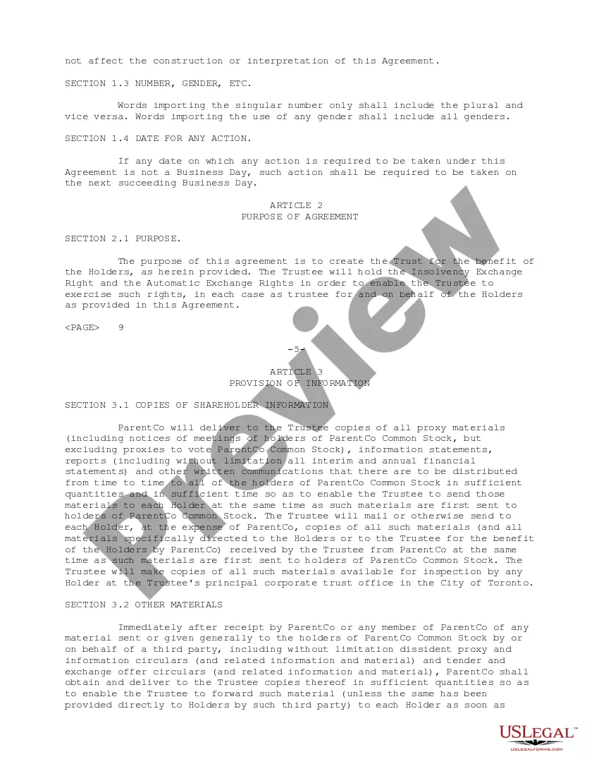 Preview Exchange Trust Agreement between Daleen Technologies, Inc., Daleen CallCo Corp., Daleen Canada Corp., Exchangeable Shares Holders and Montreal Trust Co.