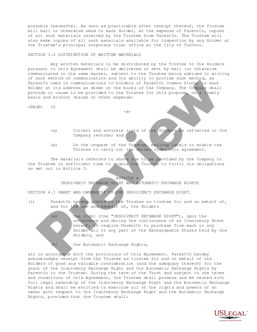 Preview Exchange Trust Agreement between Daleen Technologies, Inc., Daleen CallCo Corp., Daleen Canada Corp., Exchangeable Shares Holders and Montreal Trust Co.
