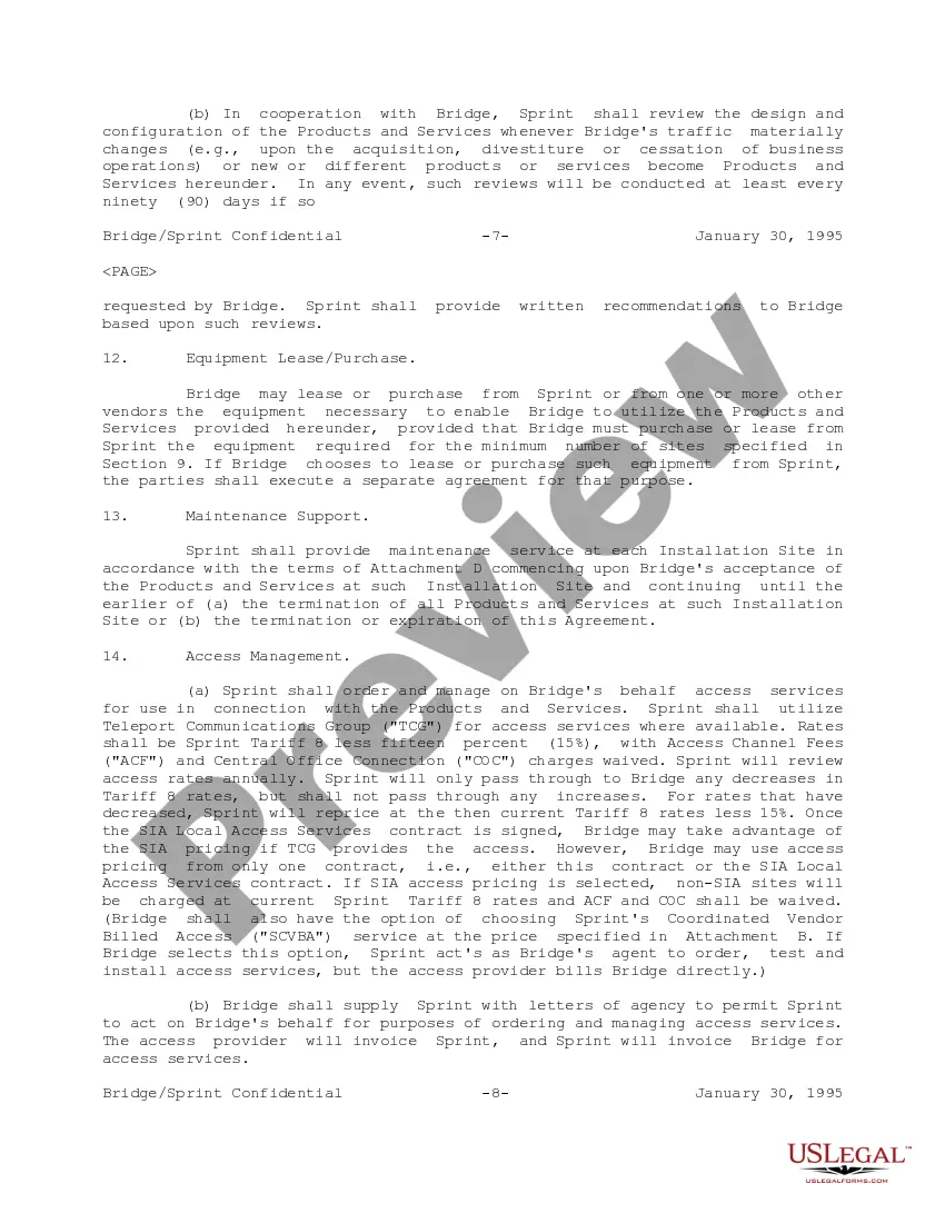 Get Managed Network Agreement between Sprint Communications Company, LP and Bridge Data Company Preview Managed Network Agreement between Sprint Communications Company, LP and Bridge Data Company
