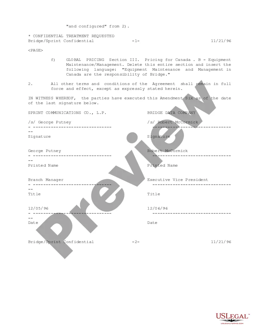Get Amendment No. 5 to Managed Network Agreement between Sprint Communications Company, LP and Bridge Data Company Preview Amendment No. 5 to Managed Network Agreement between Sprint Communications Company, LP and Bridge Data Company