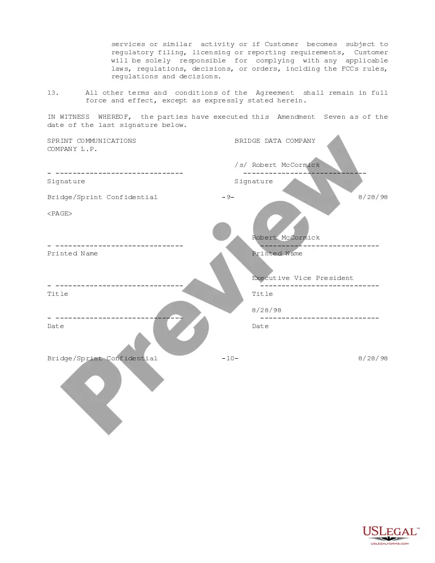 Get Amendment No. 7 to Managed Network Agreement between Sprint Communications Company, LP and Bridge Data Company Preview Amendment No. 7 to Managed Network Agreement between Sprint Communications Company, LP and Bridge Data Company