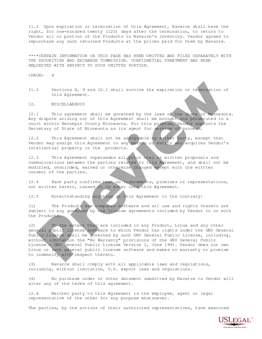 Preview Computer Software Distribution Agreement between Navarre Corp. and Caldera Systems, Inc.