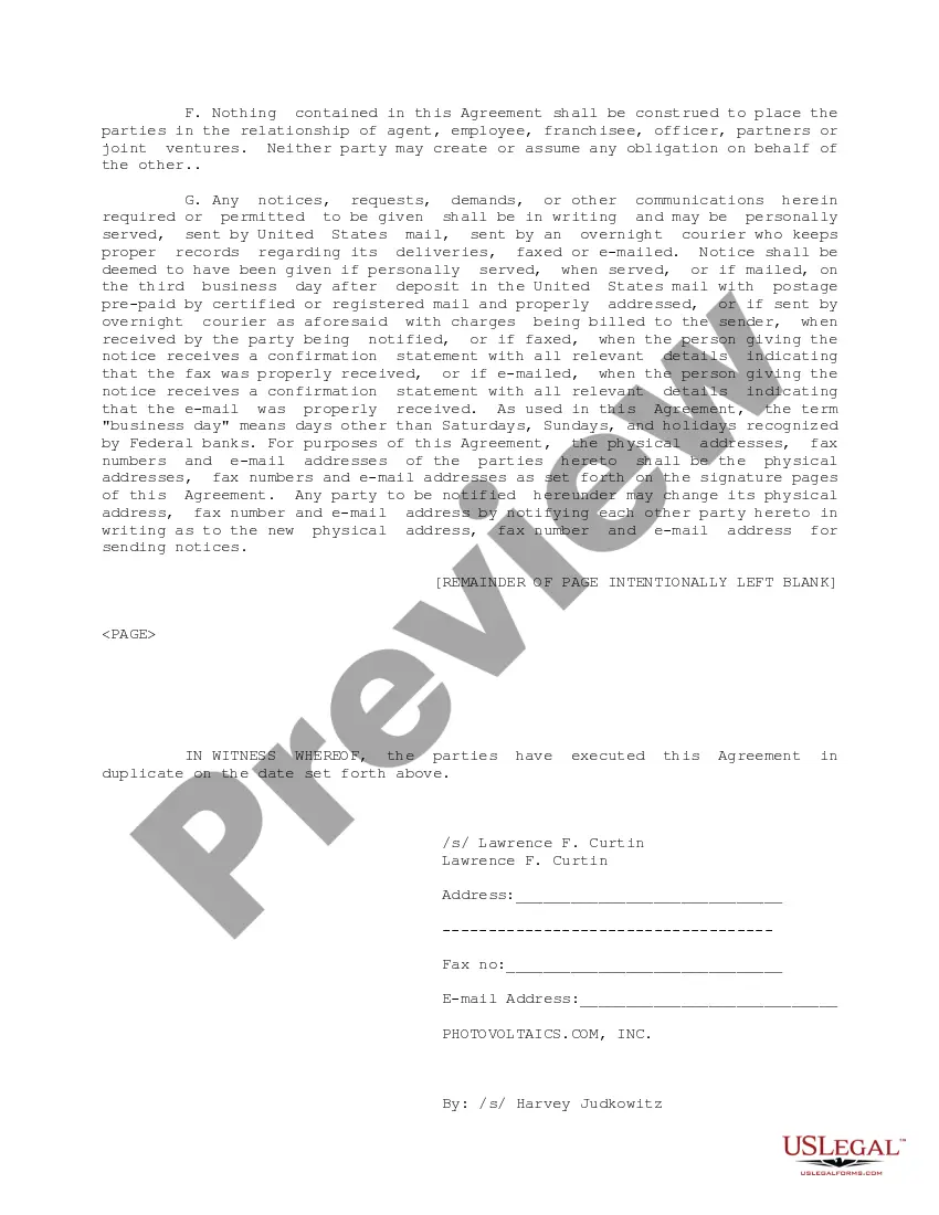 Preview License Agreement regarding the exclusive right and license to make, use and sell products